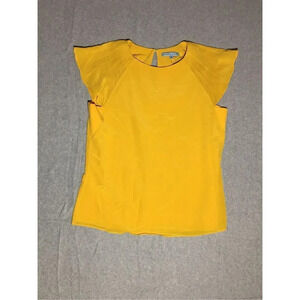 Womens Antonio Melani Blouse Size Medium Yellow Silk Ruffle Sleeve Career Wear